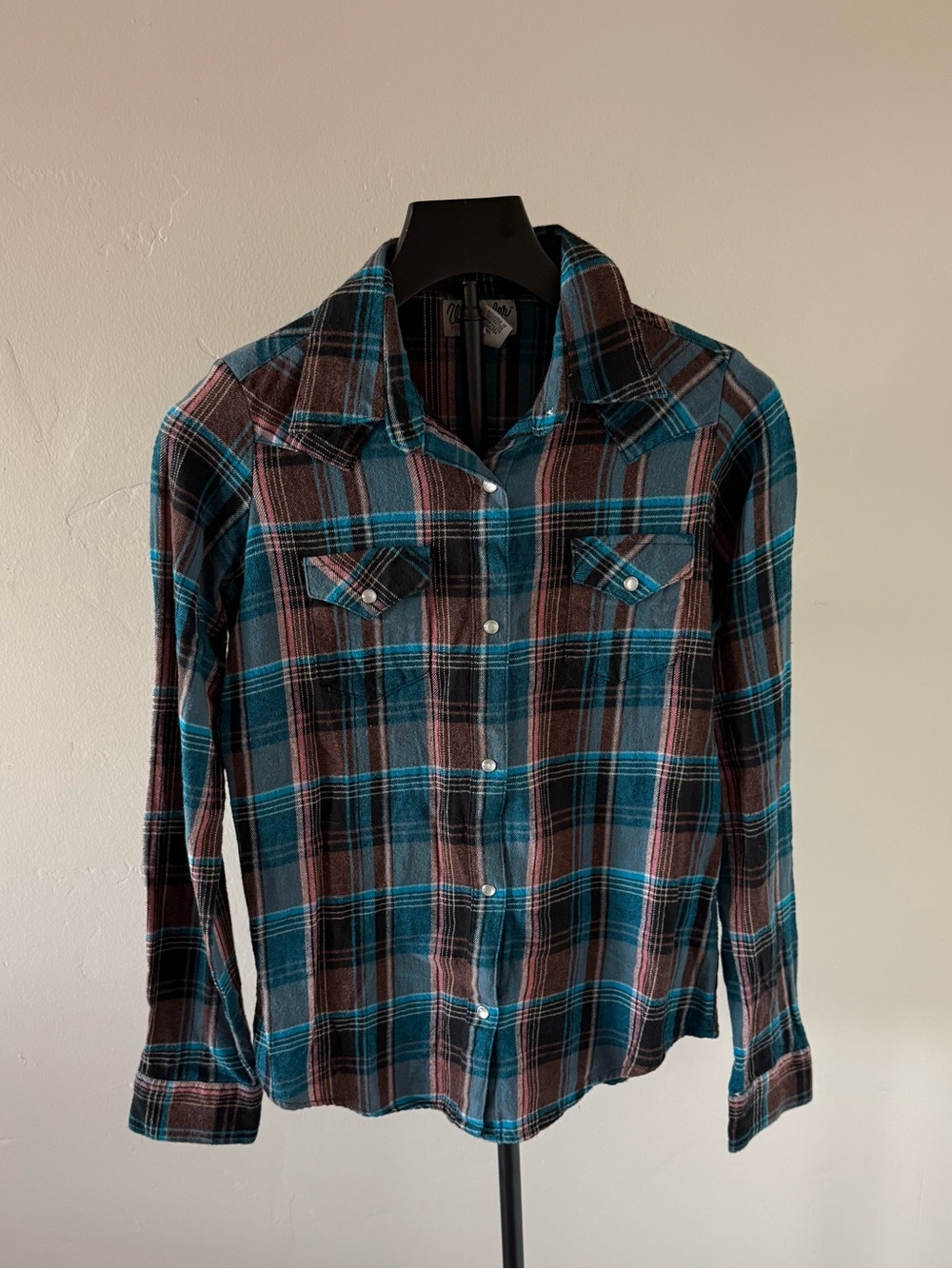 Wrangler Women’s Size S Plaid Flannel Cotton LS Button-Up Pockets